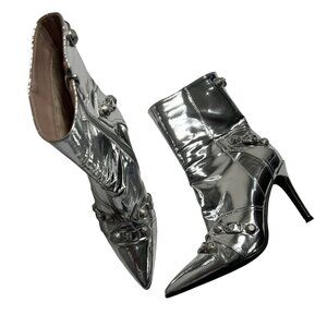 Azalea Wang Brooklyn Metallic Stiletto Bootie in Silver